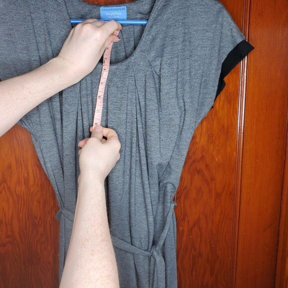 Simply Vera Vera Wang Dark Gray Tie Belt Dress with Pleats and Black Sheer Edges - Picture 10 of 13